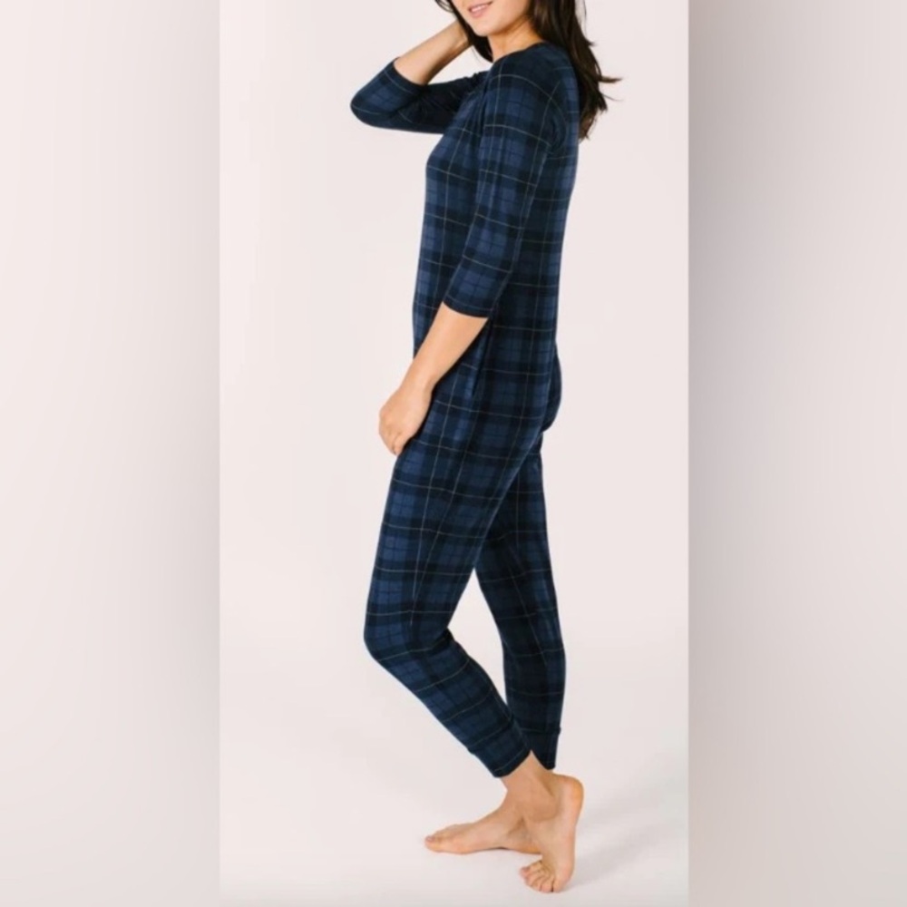 Smash + Tess Wednesday Romper Blue Tartan Size Small Comfy PJs Loungewear Casual - Picture 5 of 12